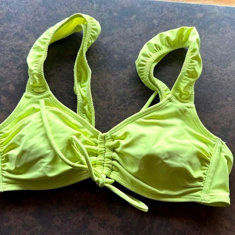 Wild Fable Neon Yellow Ruffle Strap Ruched Bikini Top Womens Small Bralette Swim